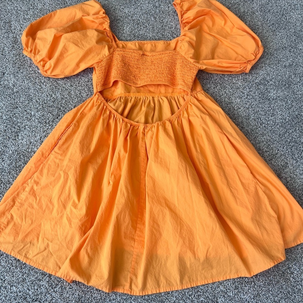 A New Day Women's Puff 3/4 Sleeve Open Back Summer Mini Dress, Orange M Medium - Picture 9 of 13